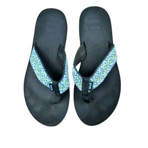 Teva Mush II Flip Flops Women's 8 Companera Blue Pattern Thong Sandals